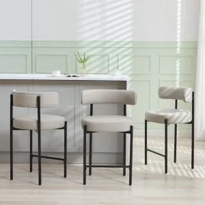 Counter Height Bar Stools Set of 3, 24'' Faux Leather Bar Stools with Back, Mid-Century Modern Bar Chairs for Kitchen Island, Dining Room, Vegan Leather, Grey