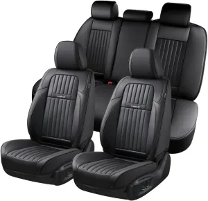 Coverado Car Seat Covers Full Set, Seat Covers for Cars, Black Car Seat Cover, Car Seat Protector, Nappa Leather Car Seat Cushion, Waterproof Car Seat Covers Front Seats and Back Fit for Most Cars