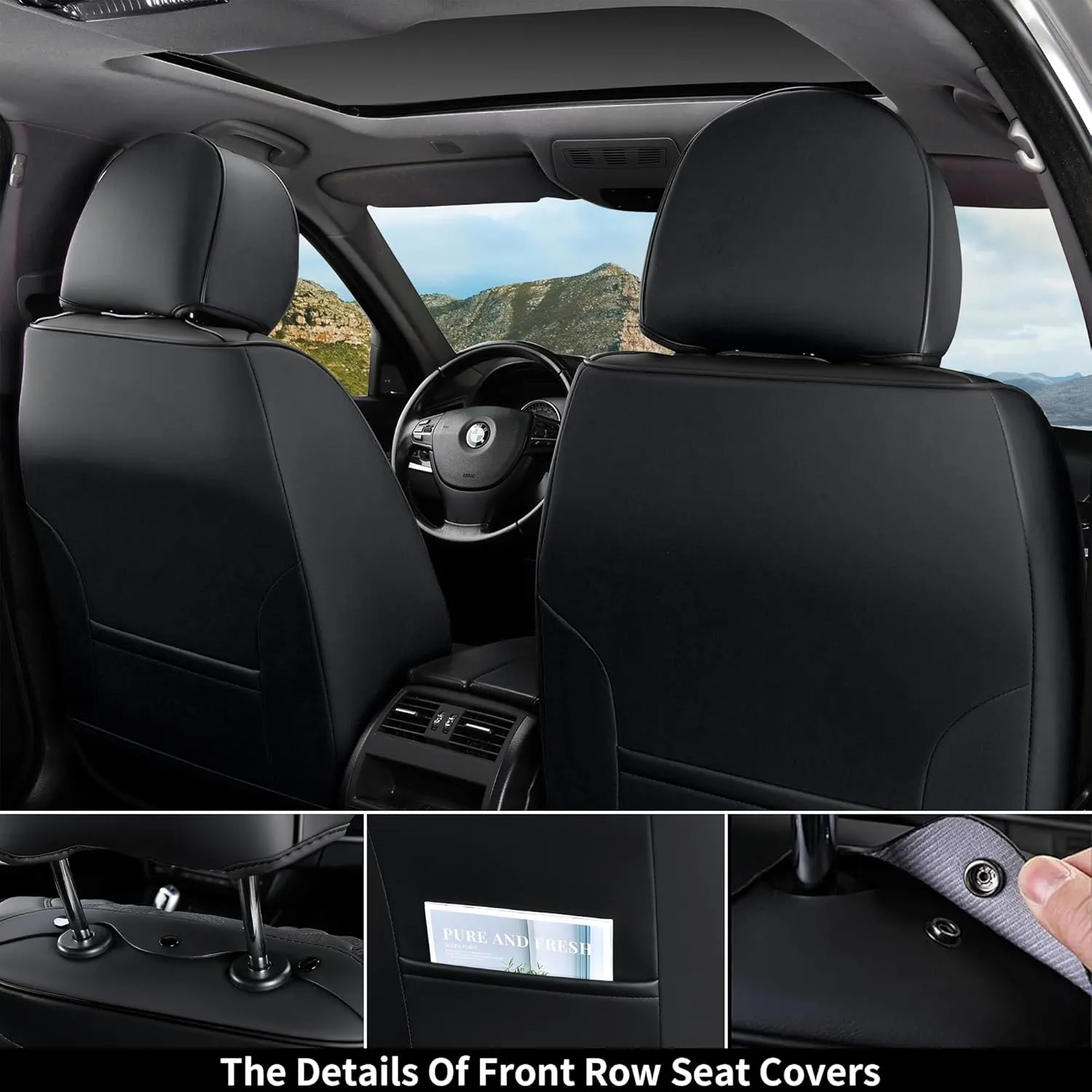 Coverado Car Seat Covers Full Set, Seat Covers for Cars, Black Car Seat Cover, Car Seat Protector, Nappa Leather Car Seat Cushion, Waterproof Car Seat Covers Front Seats and Back Fit for Most Cars
