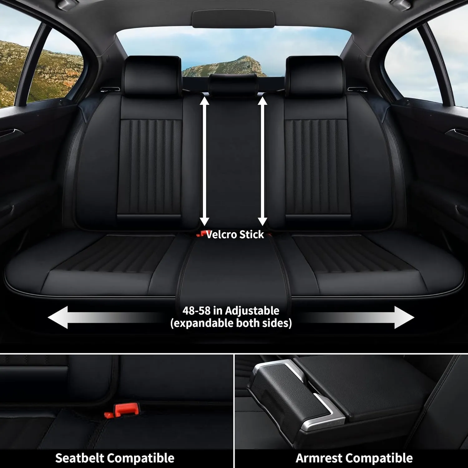Coverado Car Seat Covers Full Set, Seat Covers for Cars, Black Car Seat Cover, Car Seat Protector, Nappa Leather Car Seat Cushion, Waterproof Car Seat Covers Front Seats and Back Fit for Most Cars