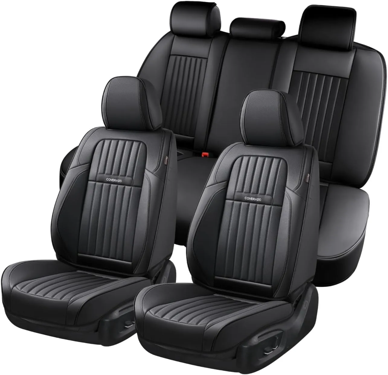 Coverado Car Seat Covers Full Set, Seat Covers for Cars, Black Car Seat Cover, Car Seat Protector, Nappa Leather Car Seat Cushion, Waterproof Car Seat Covers Front Seats and Back Fit for Most Cars