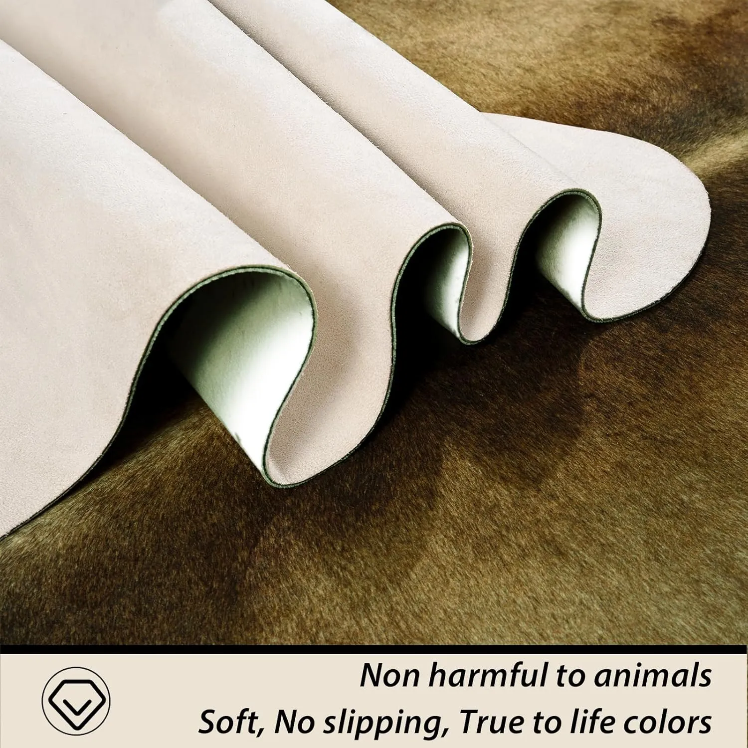 Cow Hide Rug for Living Room, Washable Cowhide Rug, Faux Animal Skin Rugs, Non-Slip Cow Print Area Rug, 5x6 Ft Cowhide Rugs for Bedroom Office Kitchen, Brindle and White
