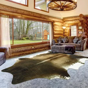 Cow Hide Rug for Living Room, Washable Cowhide Rug, Faux Animal Skin Rugs, Non-Slip Cow Print Area Rug, 5x6 Ft Cowhide Rugs for Bedroom Office Kitchen, Brindle and White
