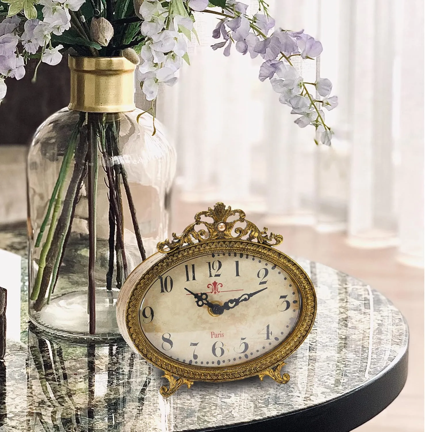 Creative Co-Op, Gold Finish Distressed Pewter Mantel Clock