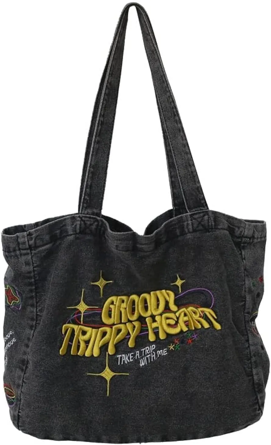 Crossbody Bags For Women Casual Denim Bags Embroidery Shoulder Bag Travel Zipper Handbag Tote Bag