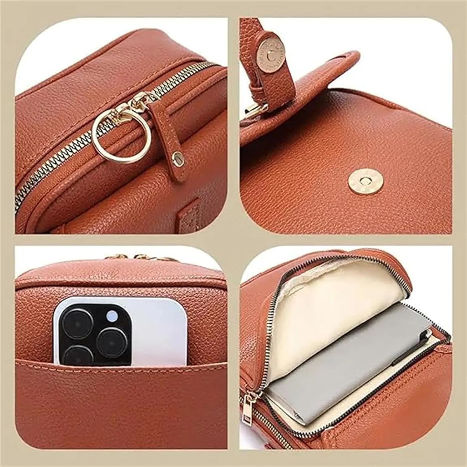 Crossbody Leather Bag, 2025 Vintage Crossbody Bag, With 10 Card Slots and Anti-Theft Zipper
