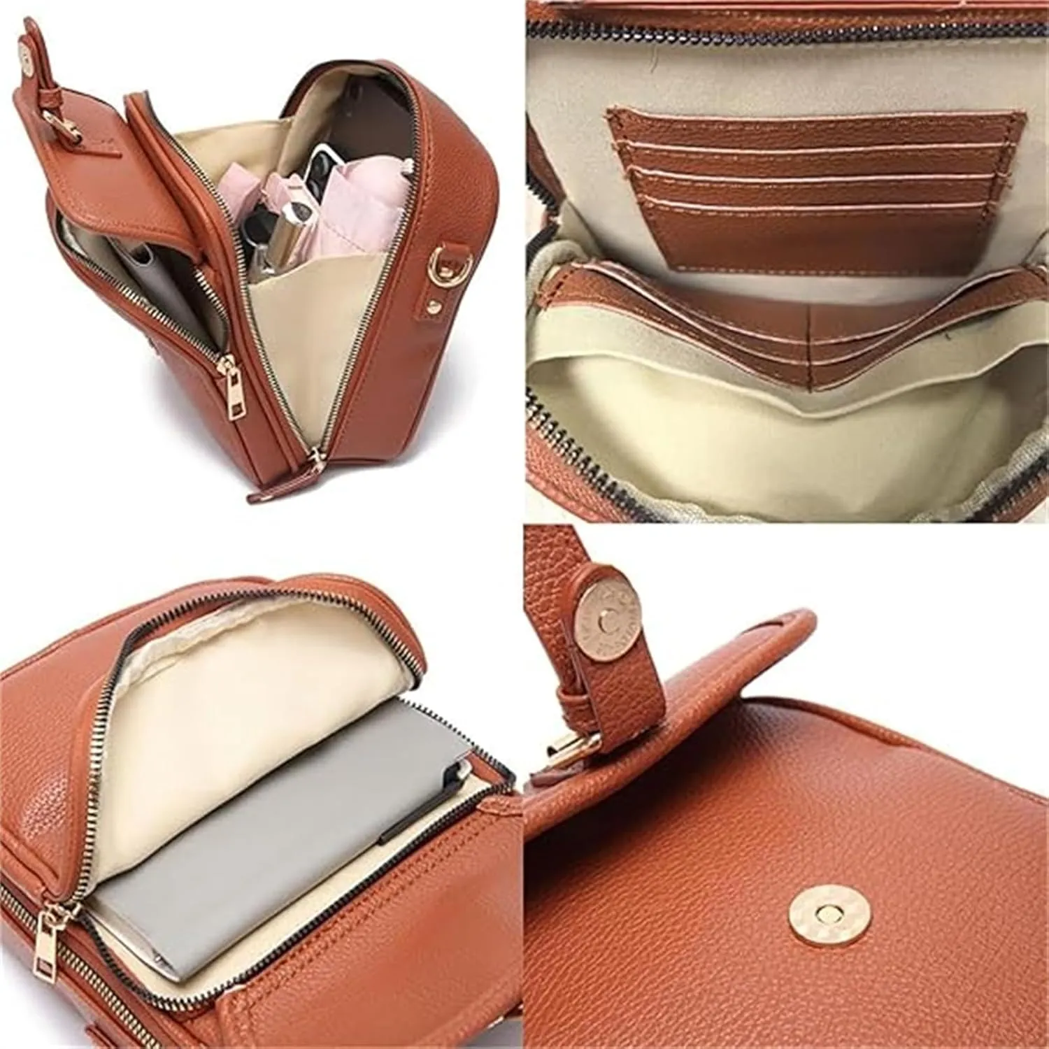 Crossbody Leather Bag, 2025 Vintage Crossbody Bag, With 10 Card Slots and Anti-Theft Zipper
