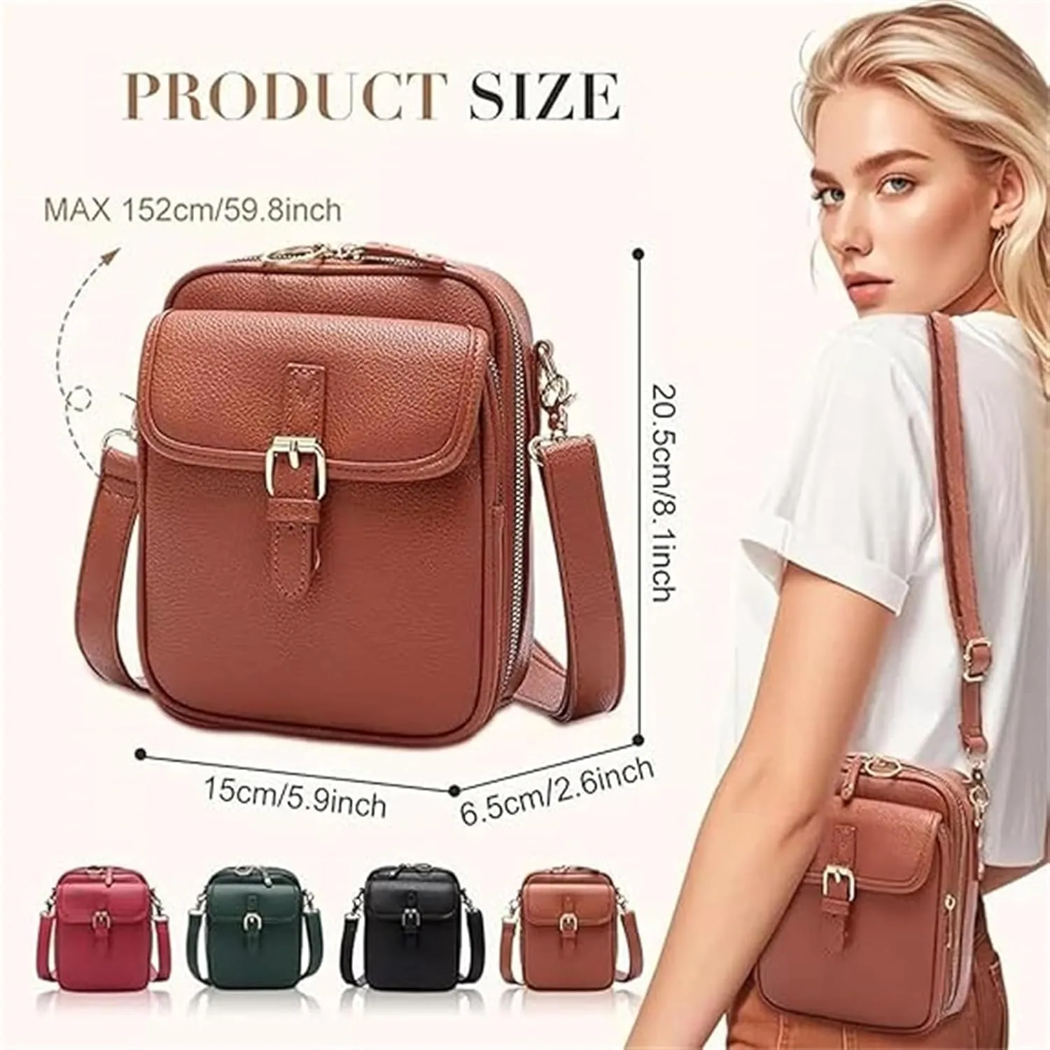 Crossbody Leather Bag, 2025 Vintage Crossbody Bag, With 10 Card Slots and Anti-Theft Zipper