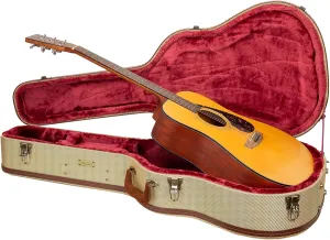 Crossrock Master Series Acoustic Guitar Case for Martin D-28 / Grand Auditorium | Fabric Tweed Exterior, Re-Engineered Shell, Leather Handle & Deep Red Velvet Interior
