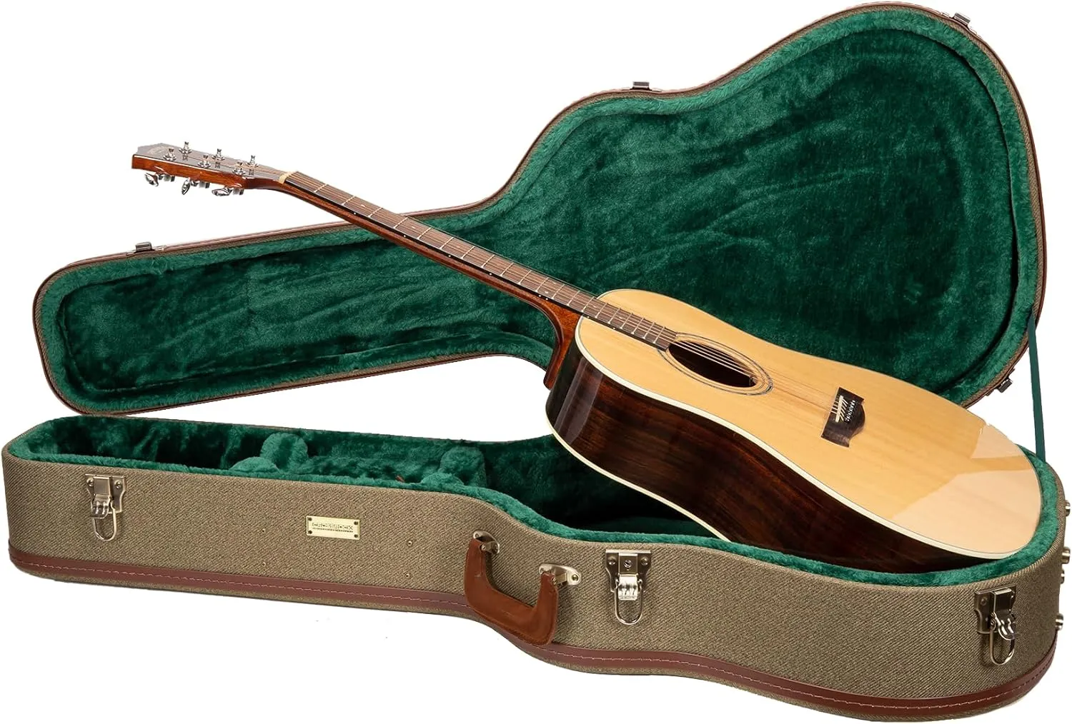 Crossrock Master Series Dreadnought Acoustic Guitar Case for Gibson J-45 / Martin D-Style | Olive Green Eco Tweed Fabric, Re-Engineered Shell, Leather Handle & Forest Green Velvet Interior