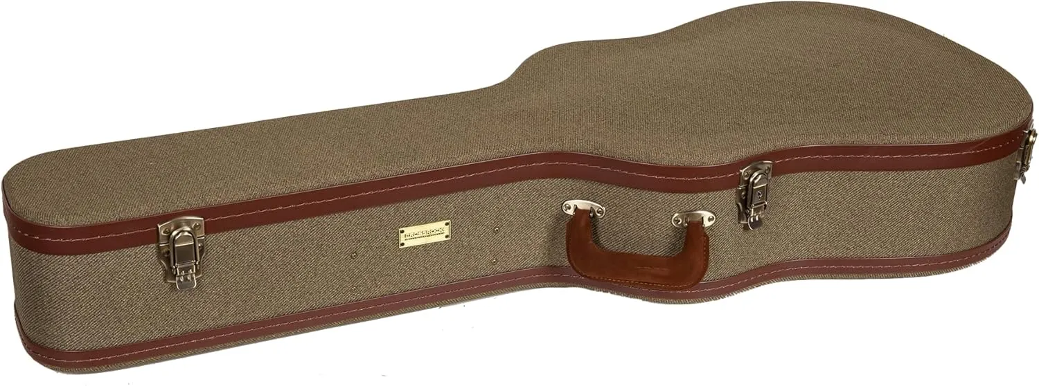Crossrock Master Series Dreadnought Acoustic Guitar Case for Gibson J-45 / Martin D-Style | Olive Green Eco Tweed Fabric, Re-Engineered Shell, Leather Handle & Forest Green Velvet Interior