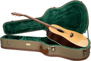Crossrock Master Series Dreadnought Acoustic Guitar Case for Gibson J-45 / Martin D-Style | Olive Green Eco Tweed Fabric, Re-Engineered Shell, Leather Handle & Forest Green Velvet Interior