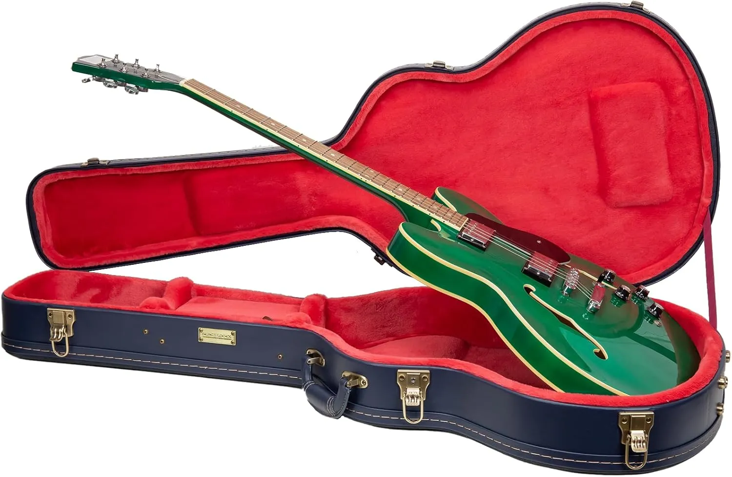 Crossrock Relief Series 335 Guitar Case for ES-335 & Semi-Hollow Electric Guitars | Carved Ocean Blue Finish, Deep Scarlett Velvet Interior, Lock – Premium Wooden Hardshell