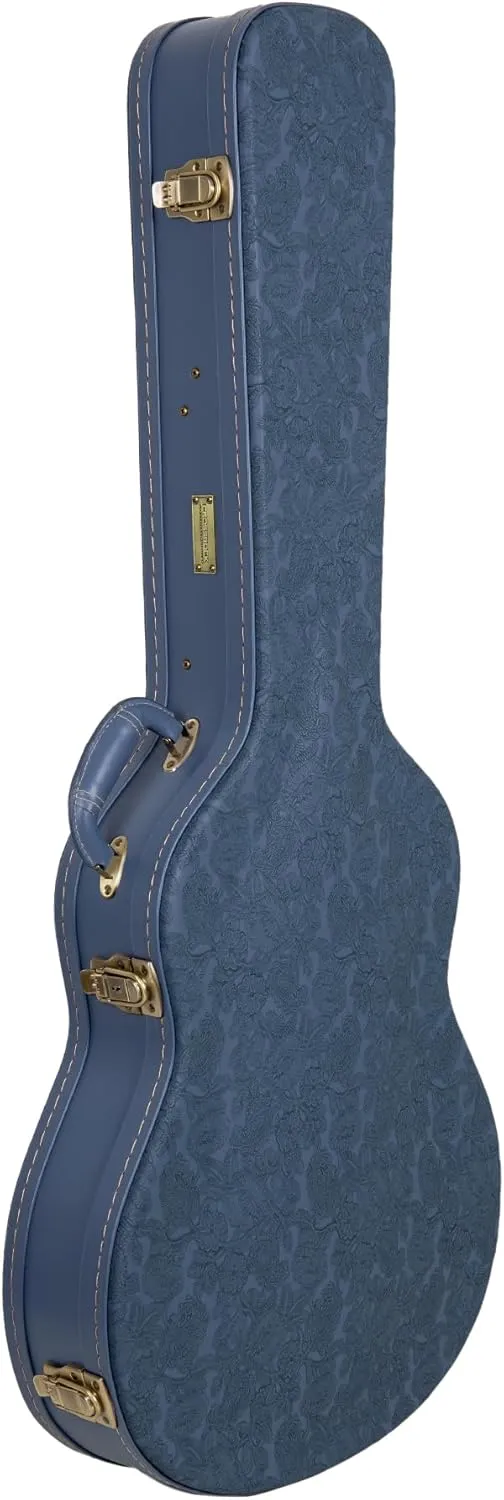 Crossrock Relief Series 335 Guitar Case for ES-335 & Semi-Hollow Electric Guitars | Carved Smoke Blue Finish, Monochrome Blue Velvet Interior, Lock – Premium Wooden Hardshell