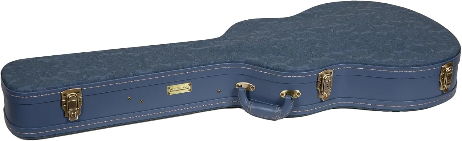 Crossrock Relief Series 335 Guitar Case for ES-335 & Semi-Hollow Electric Guitars | Carved Smoke Blue Finish, Monochrome Blue Velvet Interior, Lock – Premium Wooden Hardshell
