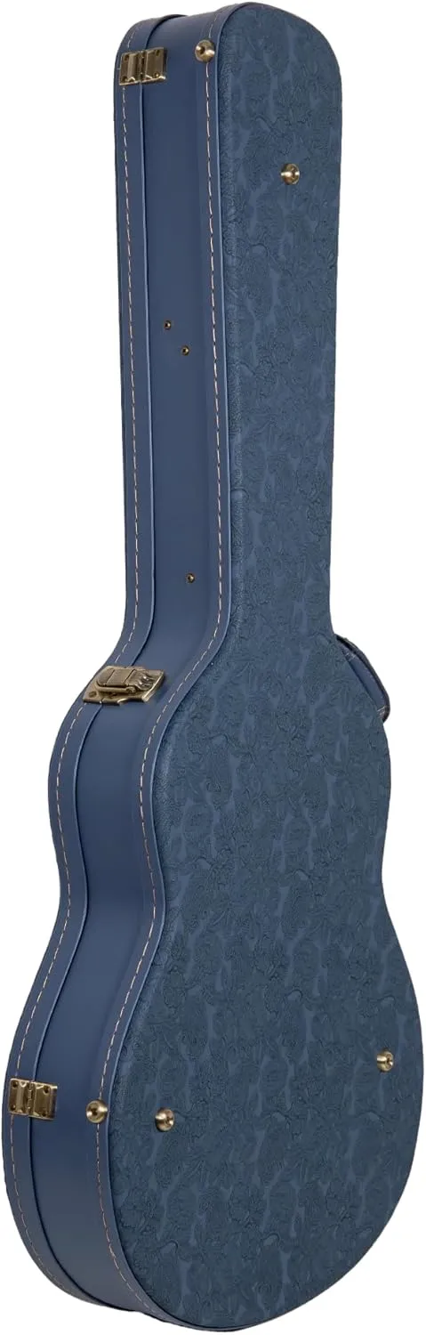 Crossrock Relief Series 335 Guitar Case for ES-335 & Semi-Hollow Electric Guitars | Carved Smoke Blue Finish, Monochrome Blue Velvet Interior, Lock – Premium Wooden Hardshell