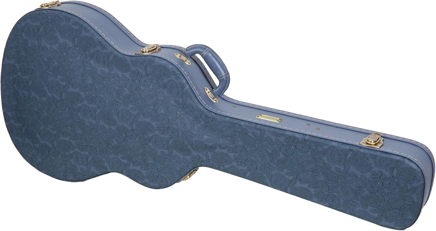 Crossrock Relief Series 335 Guitar Case for ES-335 & Semi-Hollow Electric Guitars | Carved Smoke Blue Finish, Monochrome Blue Velvet Interior, Lock – Premium Wooden Hardshell