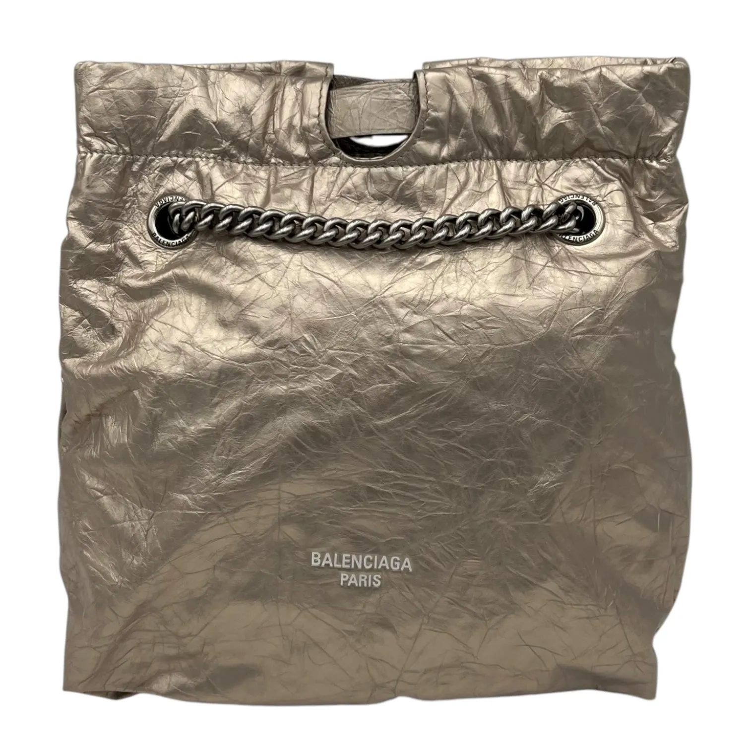Crush Small Metallic Beige Shoulder Bag in Distressed Leather, Silver hardware