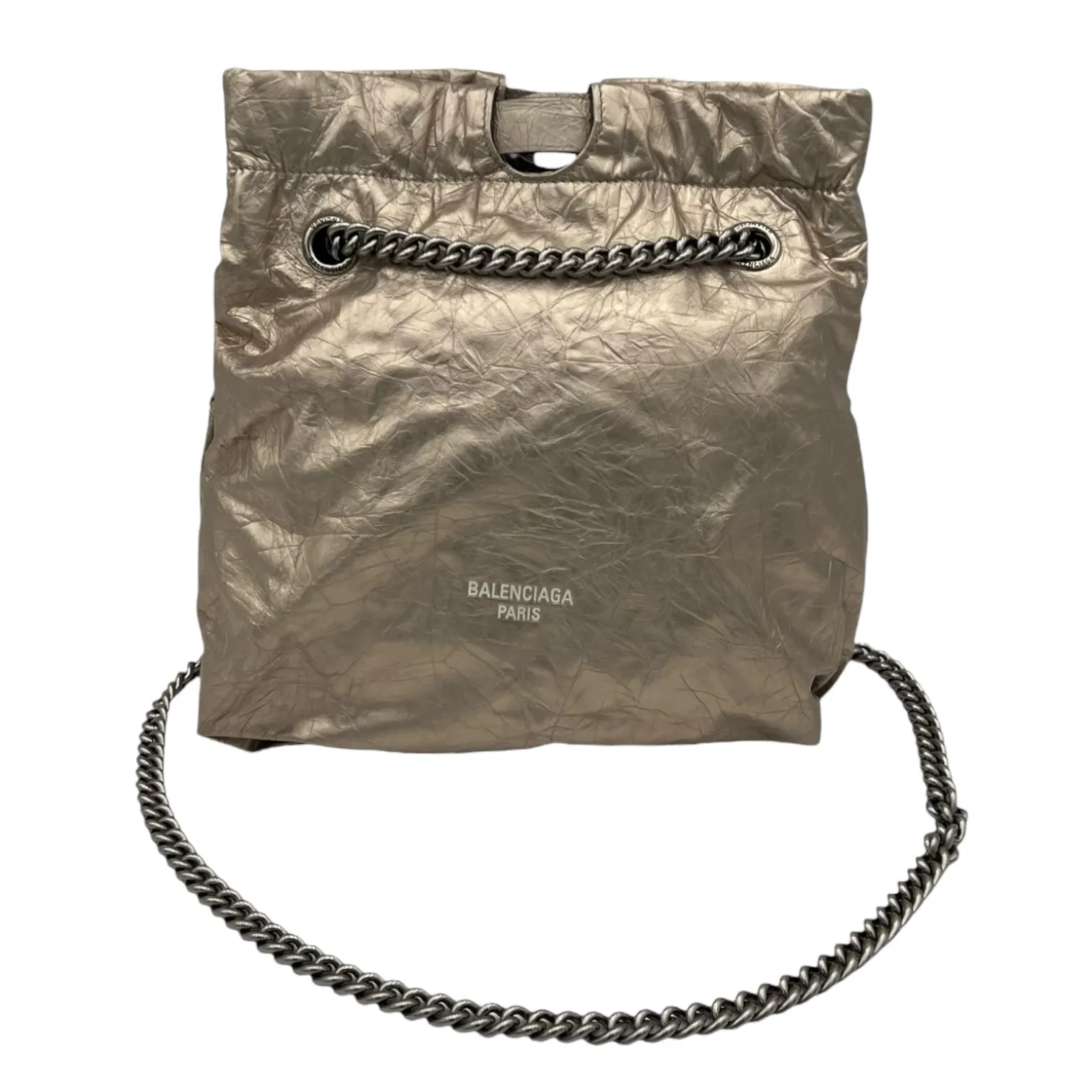 Crush Small Metallic Beige Shoulder Bag in Distressed Leather, Silver hardware