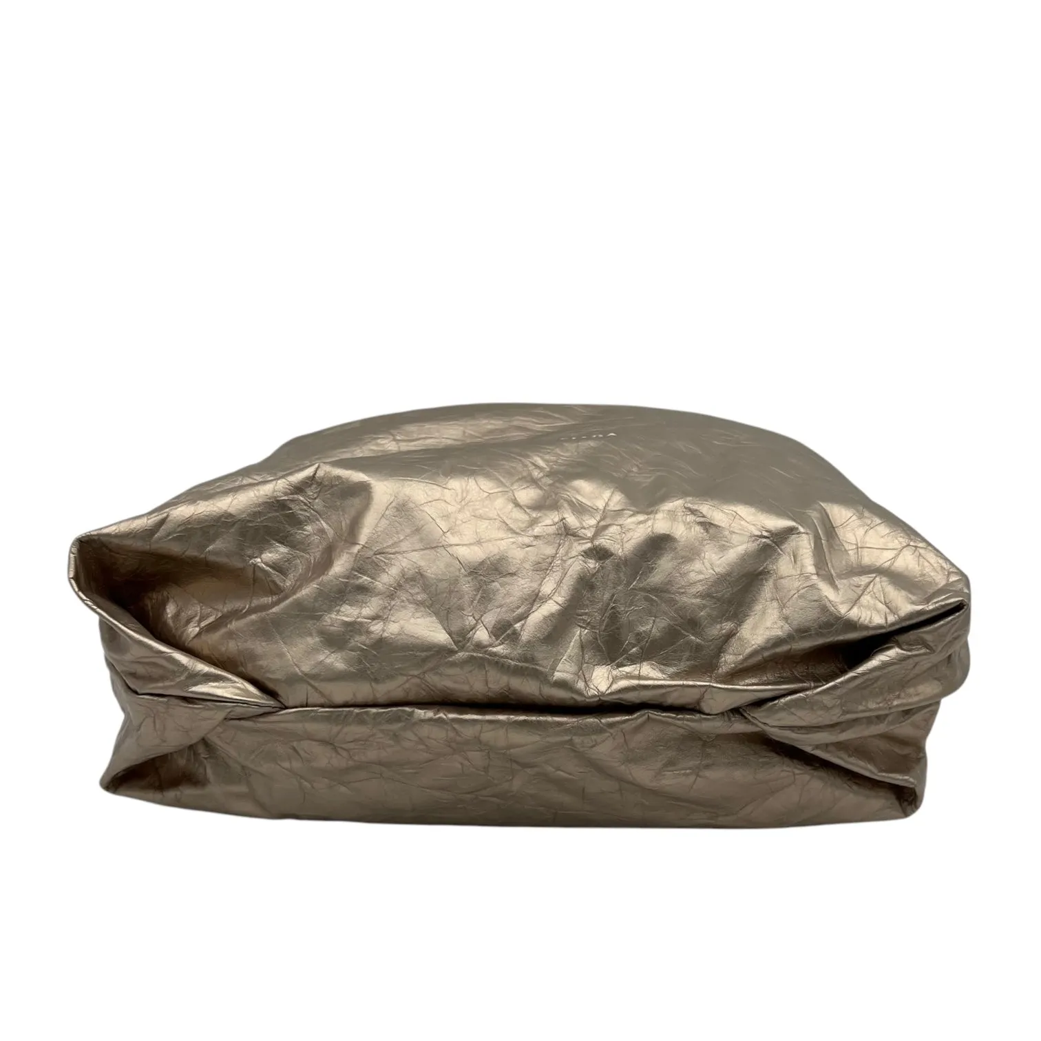 Crush Small Metallic Beige Shoulder Bag in Distressed Leather, Silver hardware