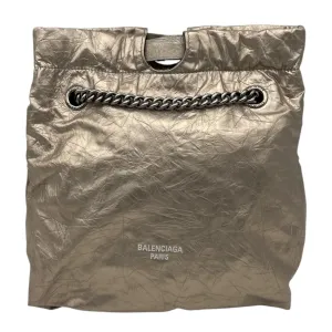Crush Small Metallic Beige Shoulder Bag in Distressed Leather, Silver hardware