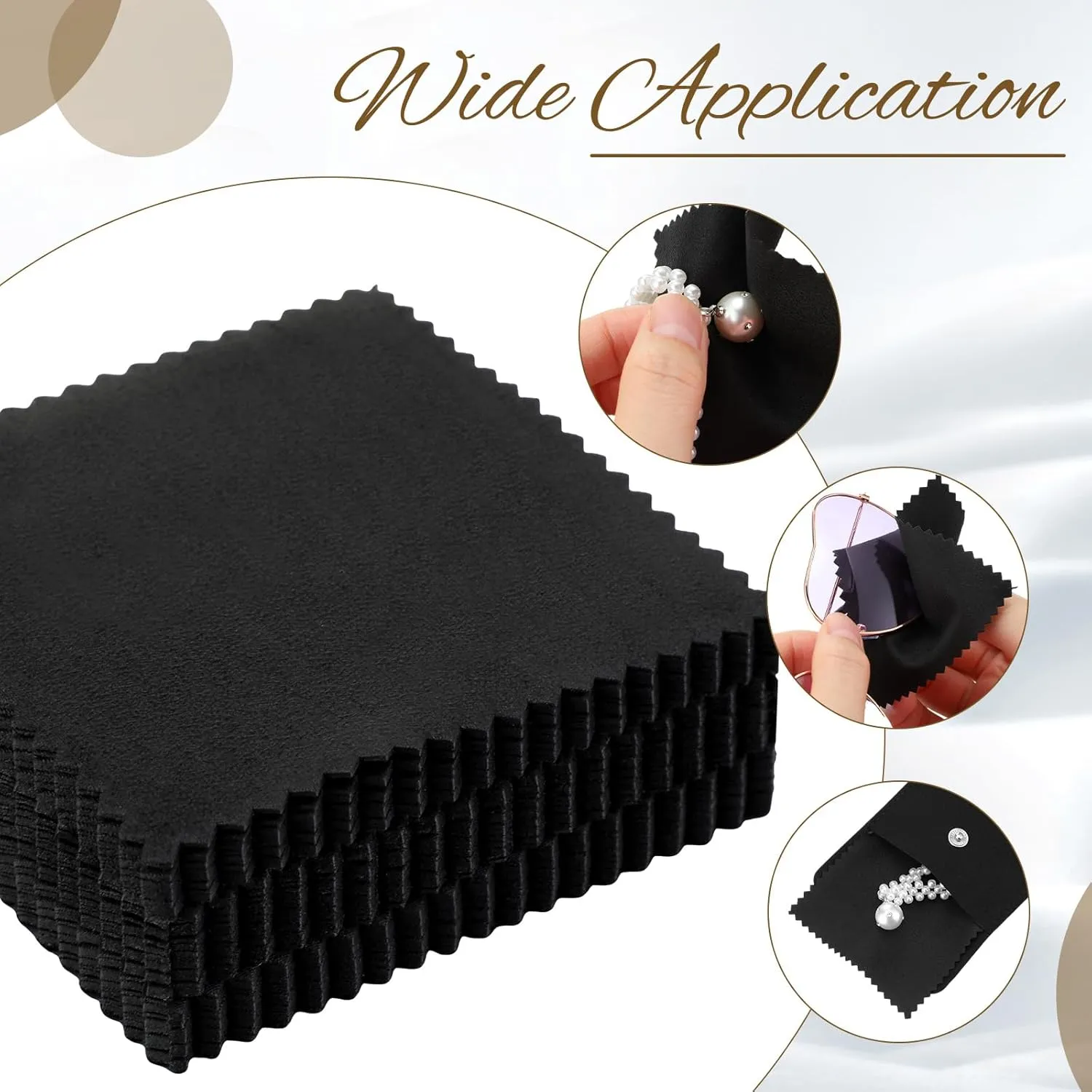 Cunno 120 Pack Microfiber Jewelry Pouch with Cleaning Cloth 3.2"x3.2" Jewelry Packaging Bag with Snap Button Bags(Black)