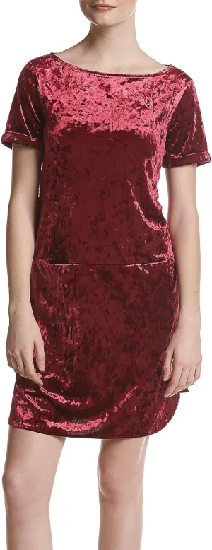 Cupio Crushed Velvet Pocket Dress Burgundy Small