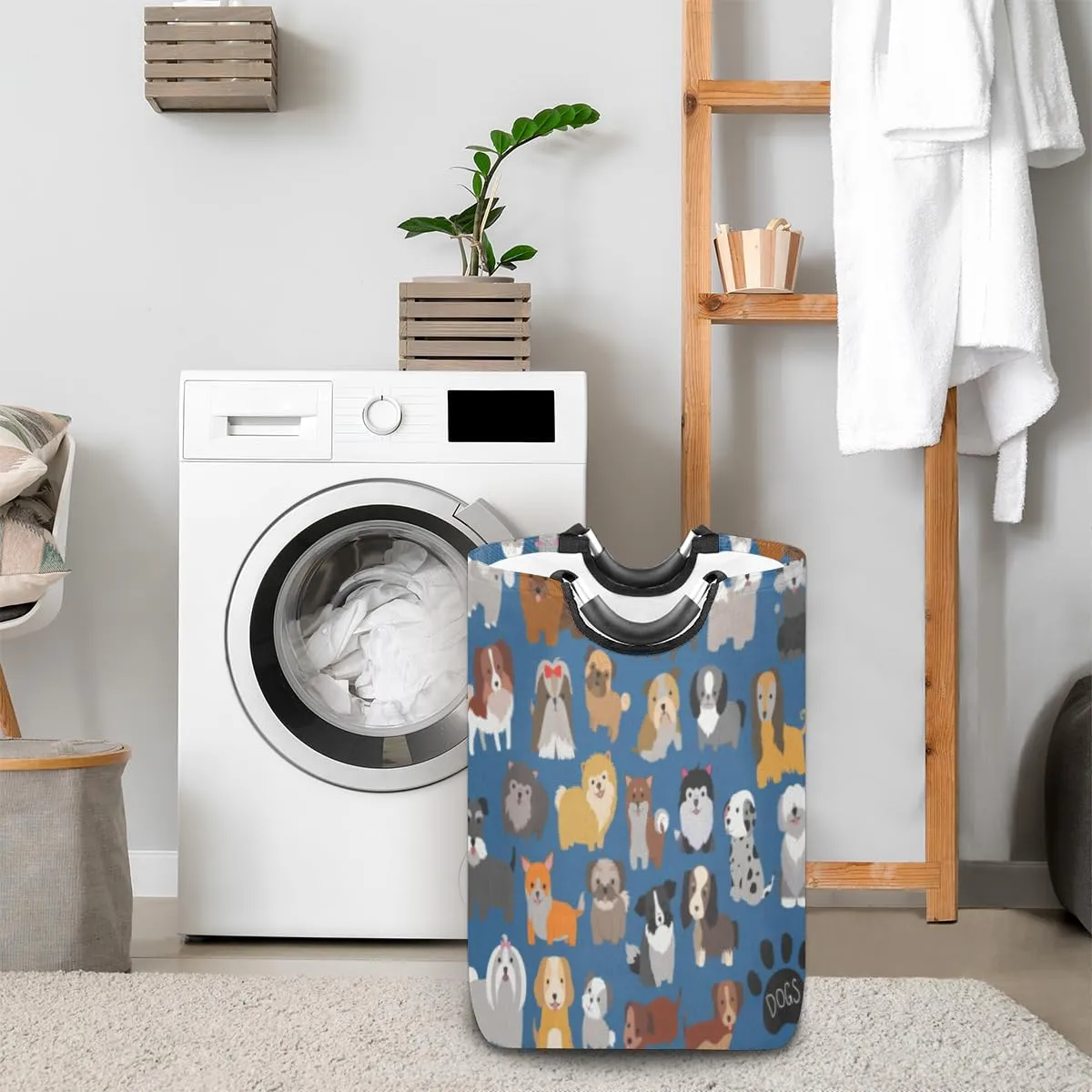 Cute Dogs Laundry Basket Collapsible Laundry Hamper Waterproof Dirty Clothes Storage Baskets Foldable Washing Bin Laundry Bag With Handles for College Dorm Family