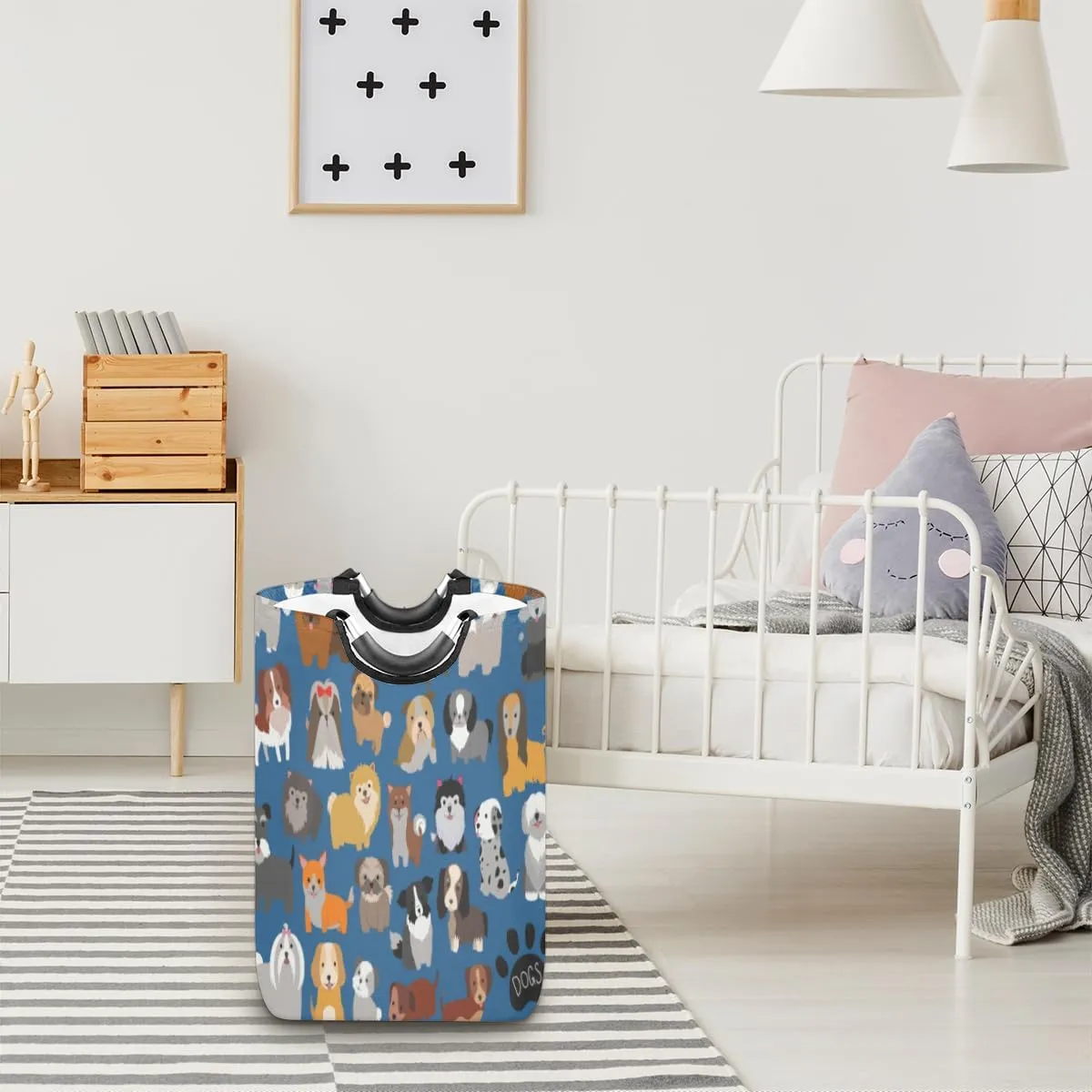 Cute Dogs Laundry Basket Collapsible Laundry Hamper Waterproof Dirty Clothes Storage Baskets Foldable Washing Bin Laundry Bag With Handles for College Dorm Family
