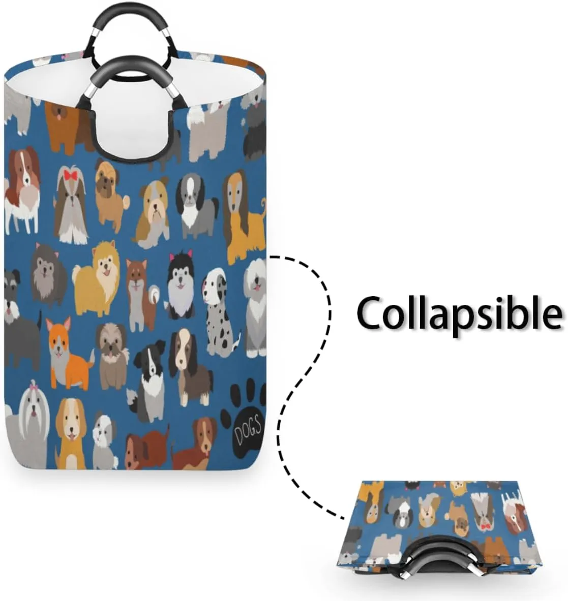 Cute Dogs Laundry Basket Collapsible Laundry Hamper Waterproof Dirty Clothes Storage Baskets Foldable Washing Bin Laundry Bag With Handles for College Dorm Family
