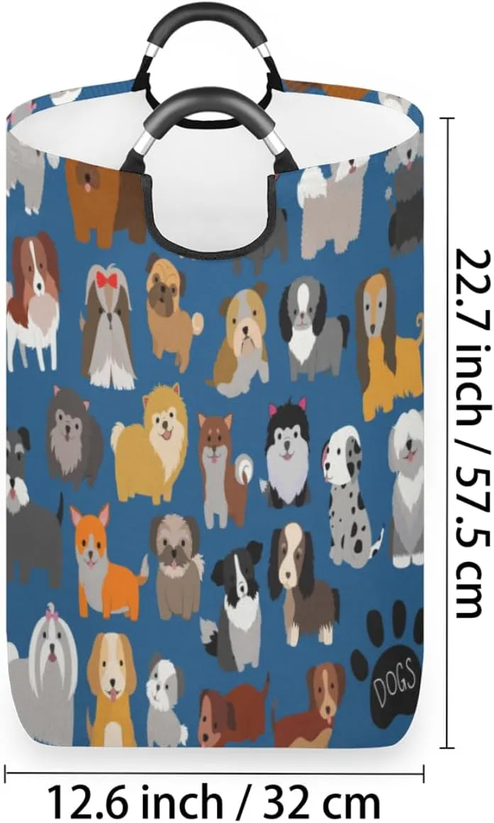 Cute Dogs Laundry Basket Collapsible Laundry Hamper Waterproof Dirty Clothes Storage Baskets Foldable Washing Bin Laundry Bag With Handles for College Dorm Family
