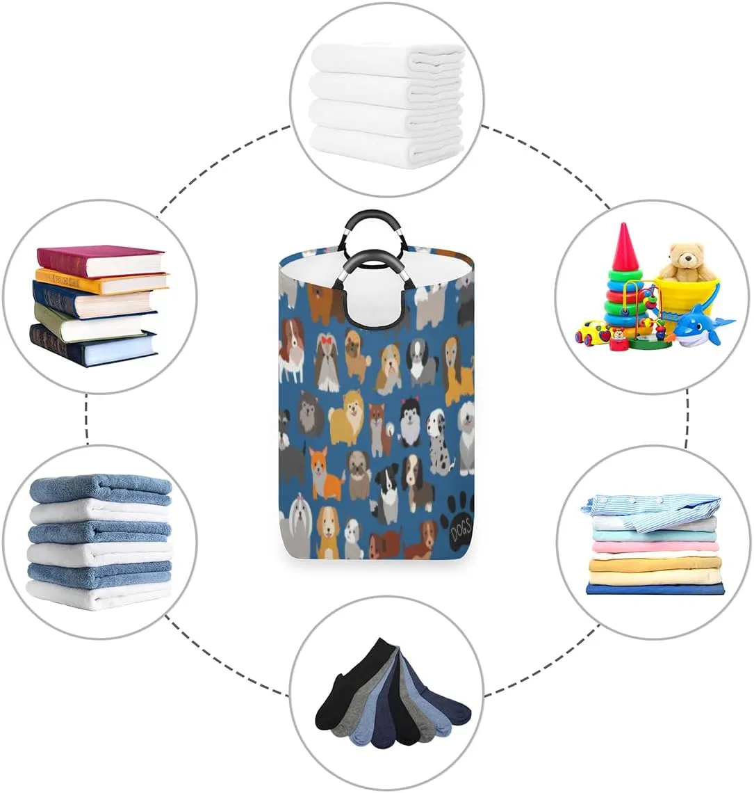 Cute Dogs Laundry Basket Collapsible Laundry Hamper Waterproof Dirty Clothes Storage Baskets Foldable Washing Bin Laundry Bag With Handles for College Dorm Family