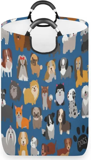 Cute Dogs Laundry Basket Collapsible Laundry Hamper Waterproof Dirty Clothes Storage Baskets Foldable Washing Bin Laundry Bag With Handles for College Dorm Family