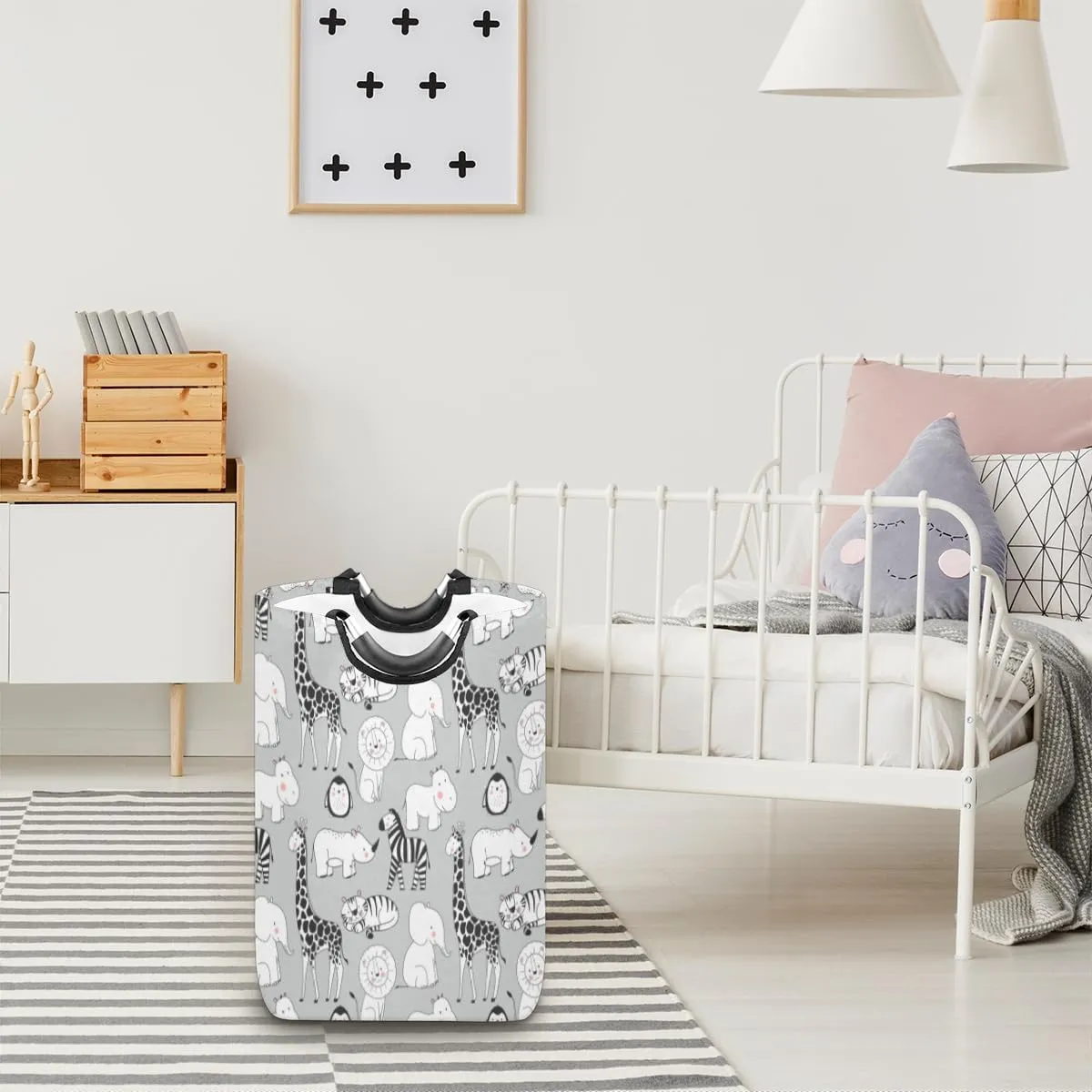 Cute Elephant Rhinoceros Zebra Penguin Laundry Basket Collapsible Laundry Hamper Waterproof Dirty Clothes Storage Baskets Foldable Washing Bin Laundry Bag With Handles for College Dorm Family