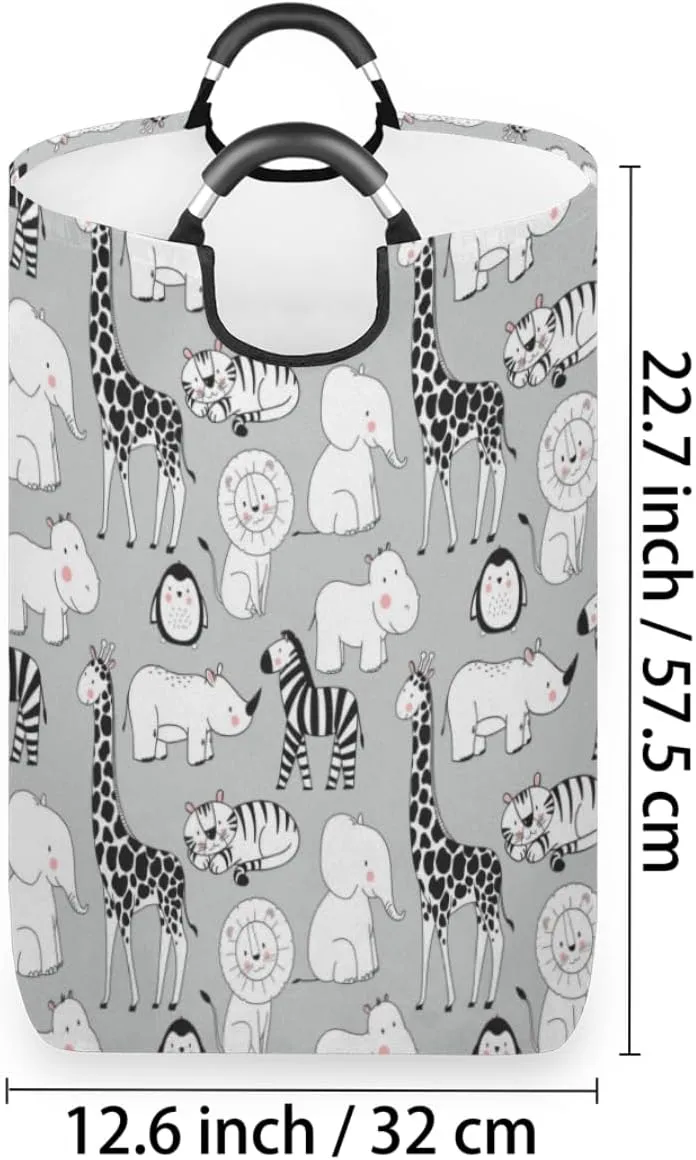 Cute Elephant Rhinoceros Zebra Penguin Laundry Basket Collapsible Laundry Hamper Waterproof Dirty Clothes Storage Baskets Foldable Washing Bin Laundry Bag With Handles for College Dorm Family