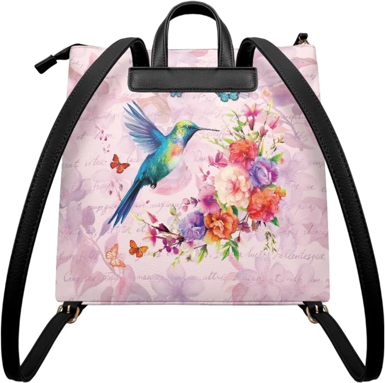 Cute Hummingbird Backpack Purse for Women Anti Theft Fashion Flower Pink Back Pack Shoulder Bag Butterfly Design