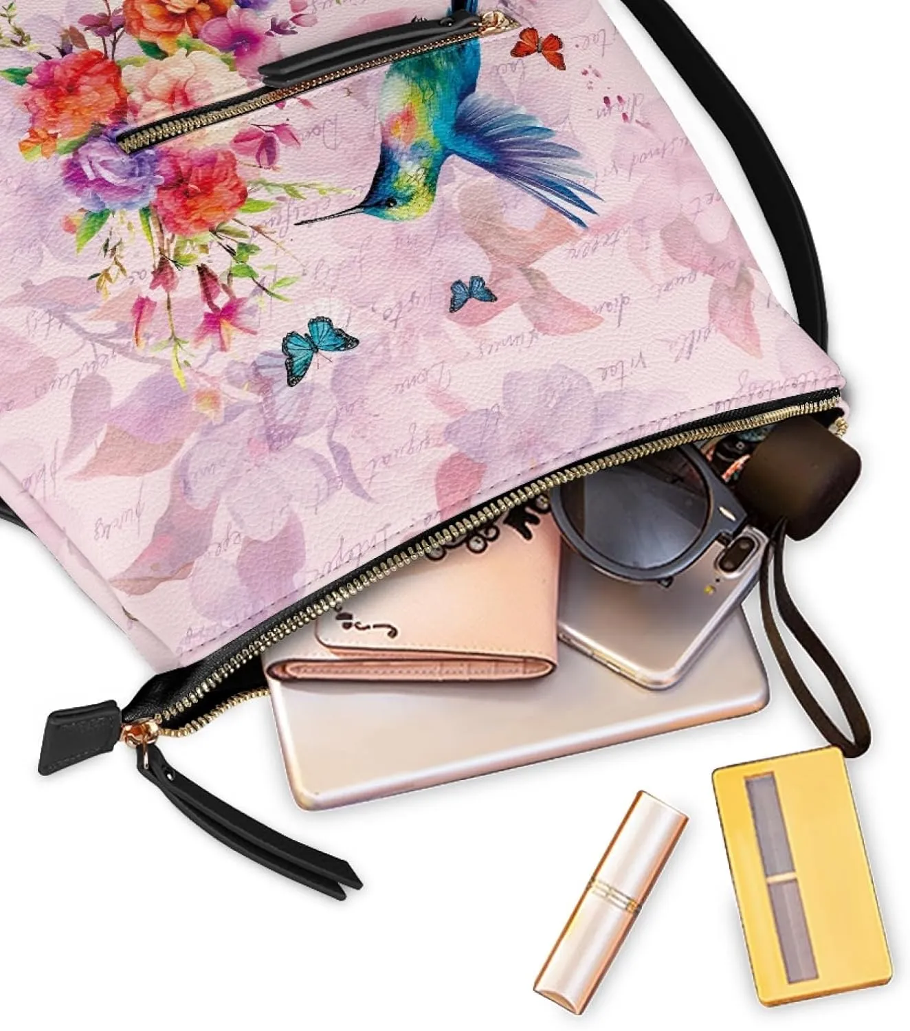Cute Hummingbird Backpack Purse for Women Anti Theft Fashion Flower Pink Back Pack Shoulder Bag Butterfly Design