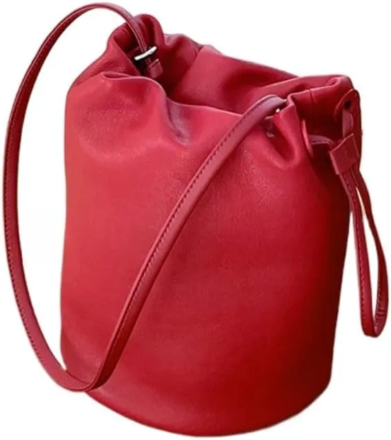 Cylindrical Soft Leather Bucket Bag Handbag Women Drawstring Small Shoulder Armpit Bag Cute Chic Stylish Versatile