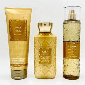 Dahlia Bath & Body 3-Piece Bundle | Ultimate Hydration Body Cream, Daily Nourishing Body Lotion and Fine Fragrance Mist