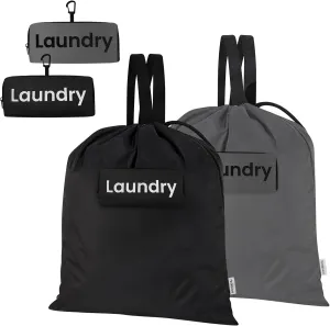 Daily Treasures 2 Pack 59*45CM Travel Laundry Bag, Washable Laundry Bag with 2 Compartment Pockets,Thicker Handle Straps Dirty Clothes Bag, Reusable Large Laundry Bags for Gym Beach Basket Camp Home
