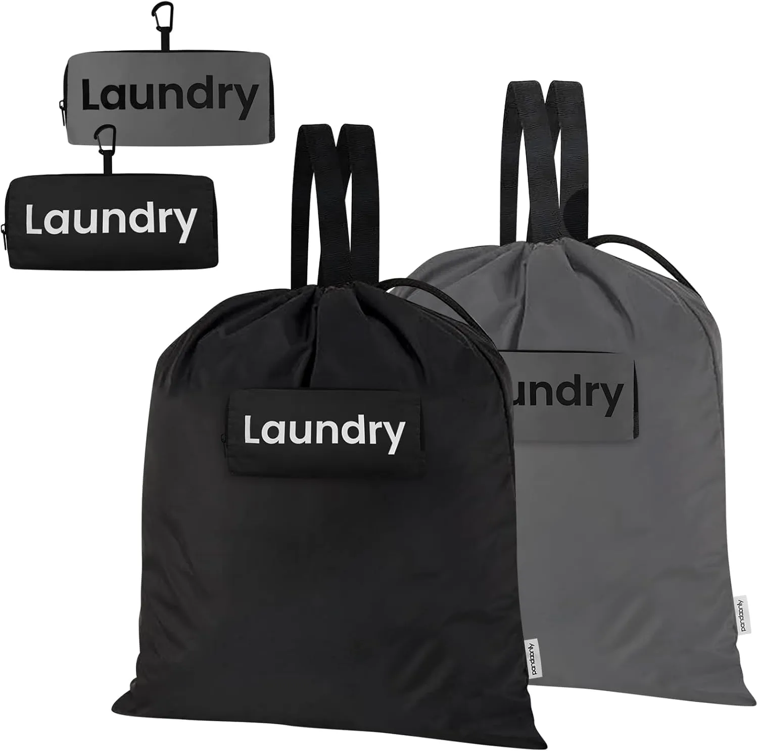 Daily Treasures 2 Pack 59*45CM Travel Laundry Bag, Washable Laundry Bag with 2 Compartment Pockets,Thicker Handle Straps Dirty Clothes Bag, Reusable Large Laundry Bags for Gym Beach Basket Camp Home