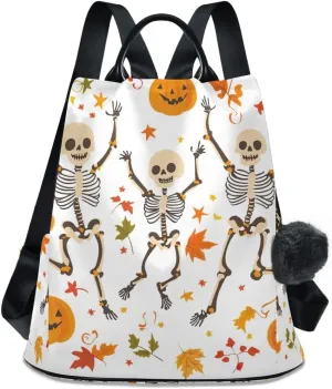 Dancing Skeletons Pumpkins Women Backpack Purse Anti Theft Design Travel Hiking Camping Rucksack Pack