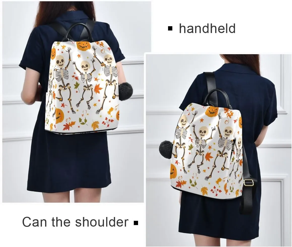 Dancing Skeletons Pumpkins Women Backpack Purse Anti Theft Design Travel Hiking Camping Rucksack Pack