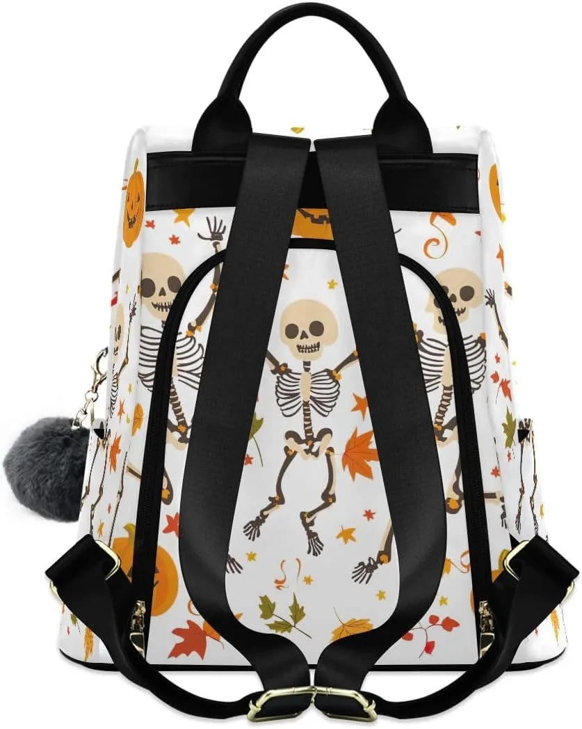 Dancing Skeletons Pumpkins Women Backpack Purse Anti Theft Design Travel Hiking Camping Rucksack Pack