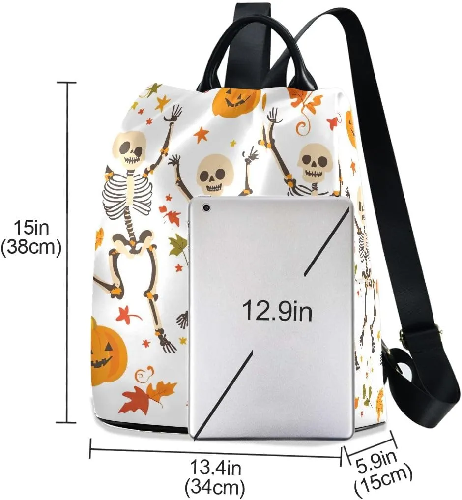 Dancing Skeletons Pumpkins Women Backpack Purse Anti Theft Design Travel Hiking Camping Rucksack Pack