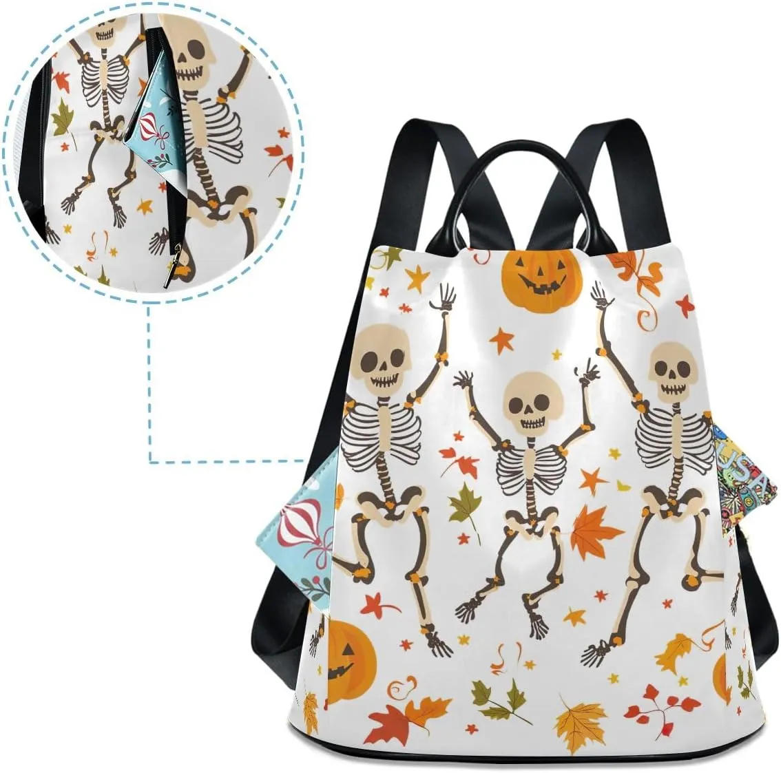 Dancing Skeletons Pumpkins Women Backpack Purse Anti Theft Design Travel Hiking Camping Rucksack Pack