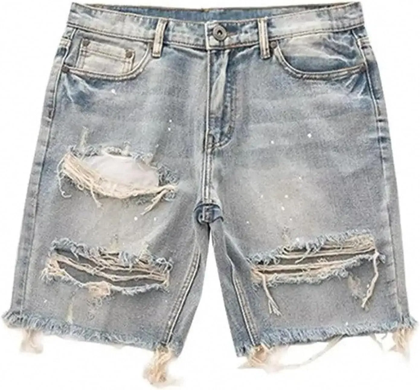 Dawery Men Distressed Denim Shorts Button Fly Multi Pockets Slim Fit Ripped Holes Knee Length Hip Hop Baggy Cargo Short Pants