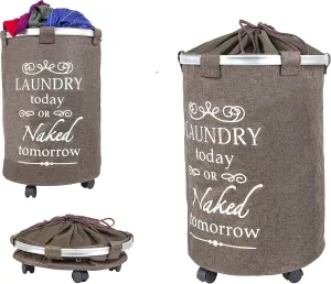 dbest products Laundry Trolley 360 Bag Hamper Basket Cart with Swivel Wheels Sorter, Brown
