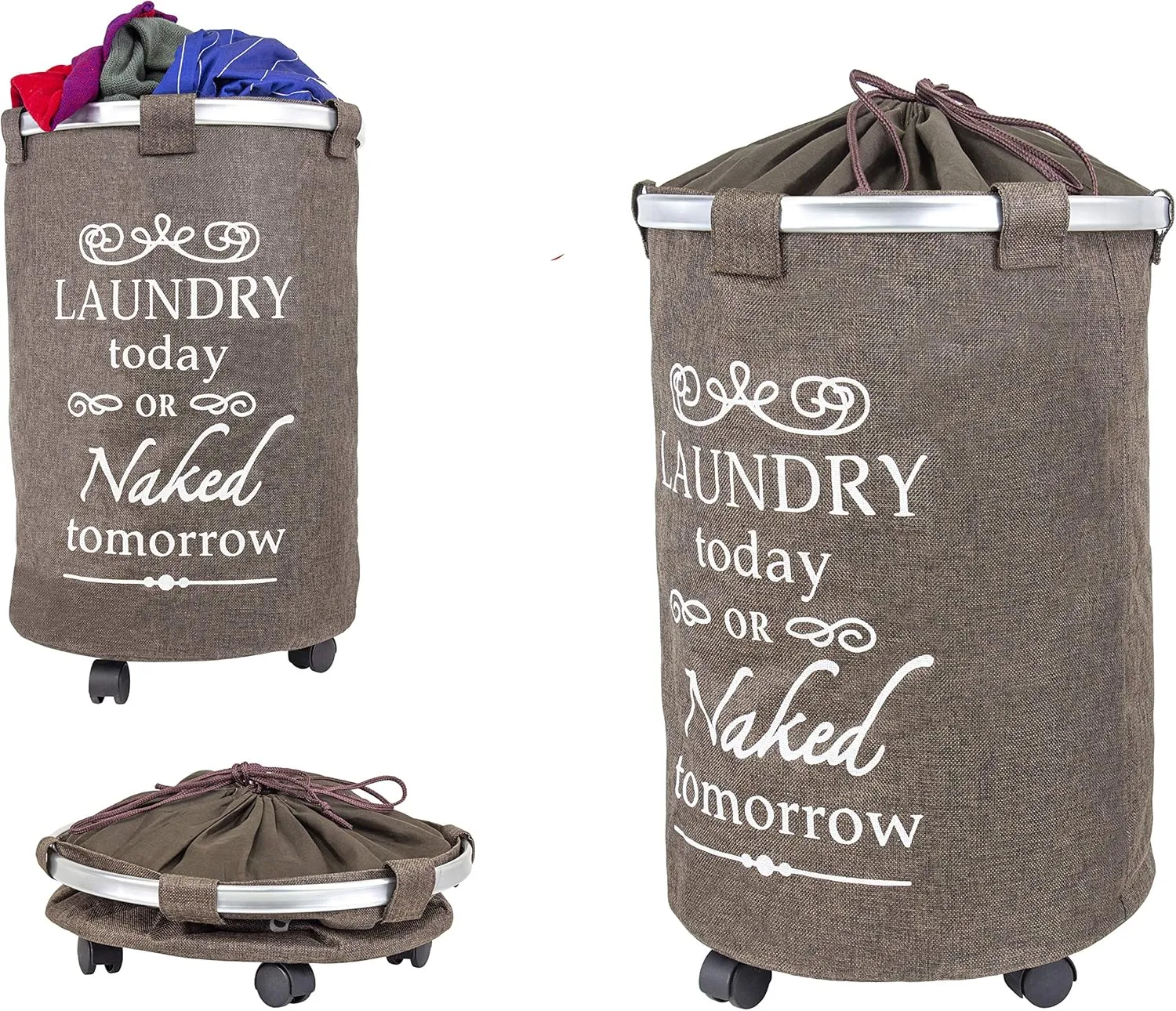 dbest products Laundry Trolley 360 Bag Hamper Basket Cart with Swivel Wheels Sorter, Brown
