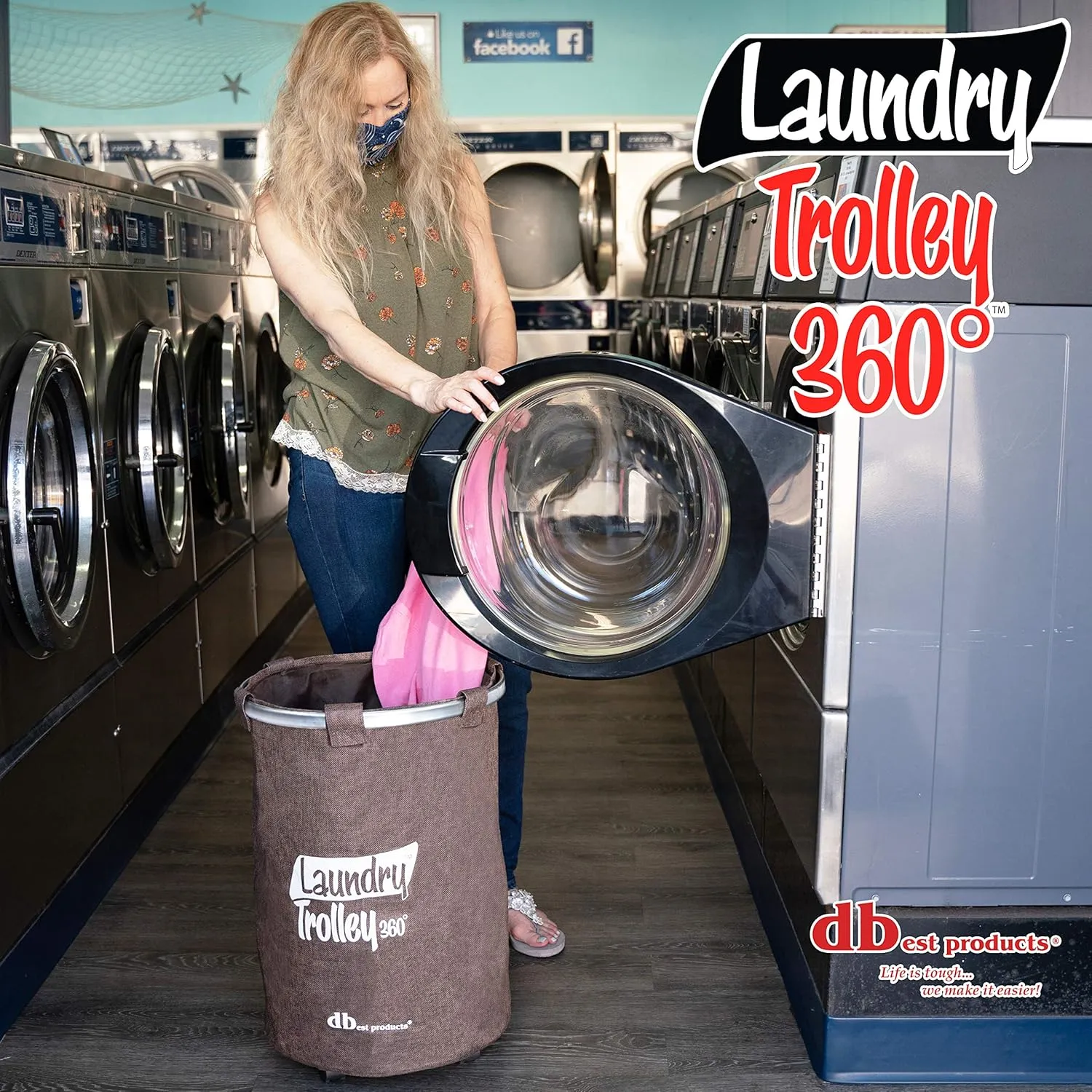 dbest products Laundry Trolley 360 Bag Hamper Basket Cart with Swivel Wheels Sorter, Brown